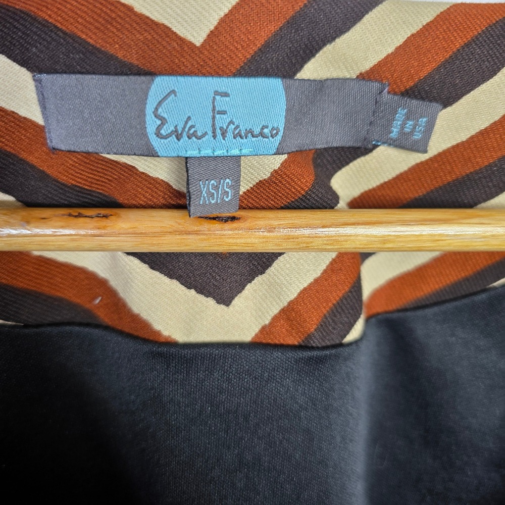 Eva Franco Chevron Print Blazer XS/S Brown Open Front Career Coat Anthropologie - Picture 3 of 5